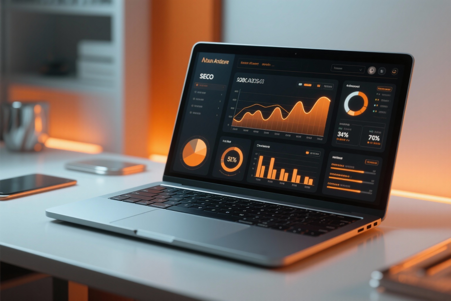 SEO performance dashboard on a laptop